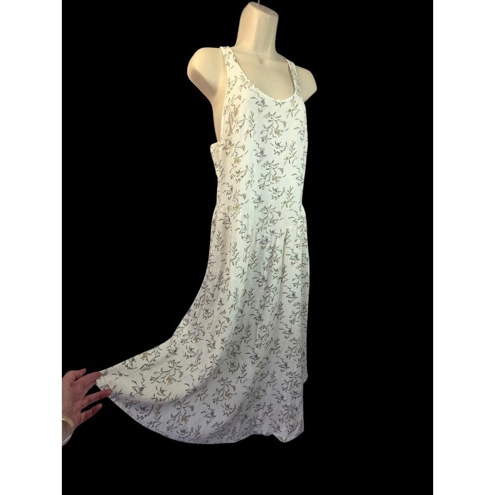Linen Blnd Floral Midi Dress Sz S Racerback White Botanical NEW Universal Thread - Picture 1 of 9